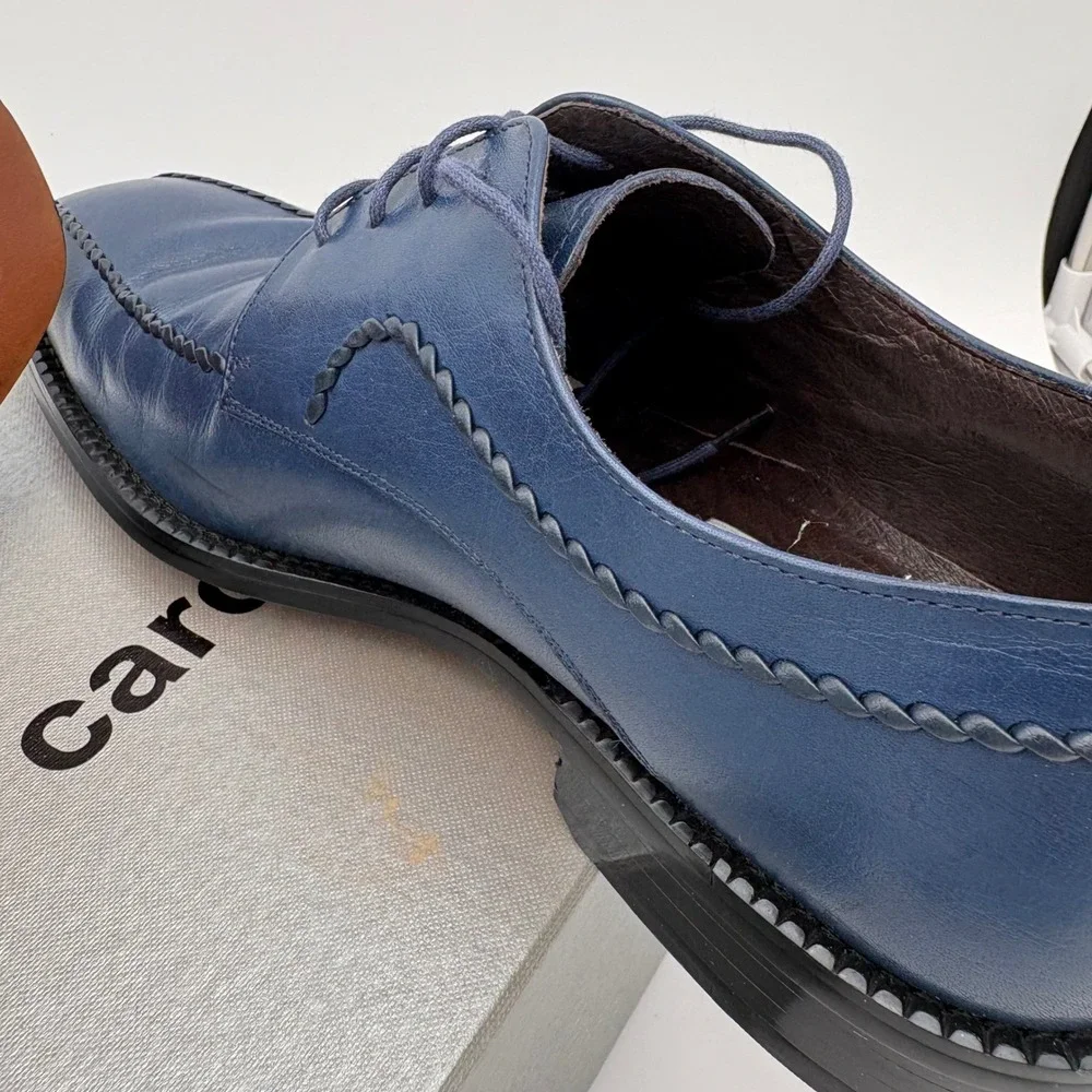 Pierre Cardin Crete Blue‎ Leather Dress Shoes Mens Size 8.5 Oxfords Square Toe